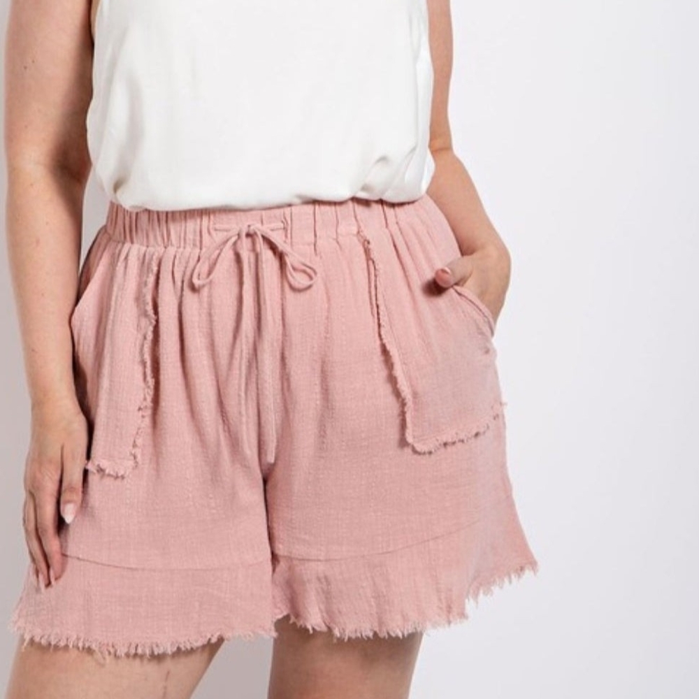 Women's Pink Frayed Hem Shorts